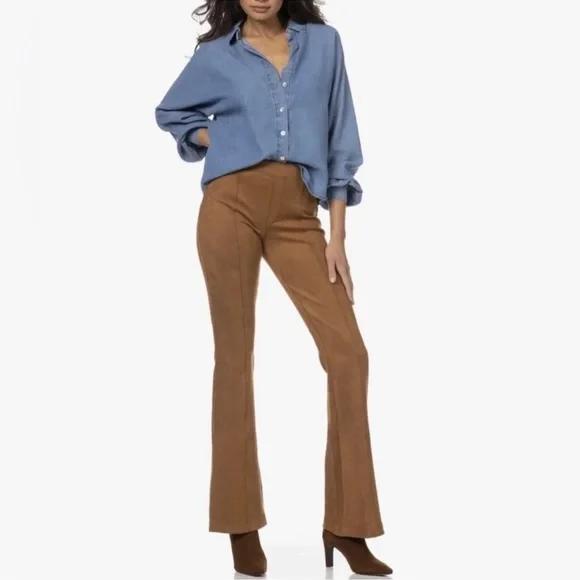 SPANX Faux Suede Flare Pants in Rich Caramel, size L, NWT - Picture 2 of 12